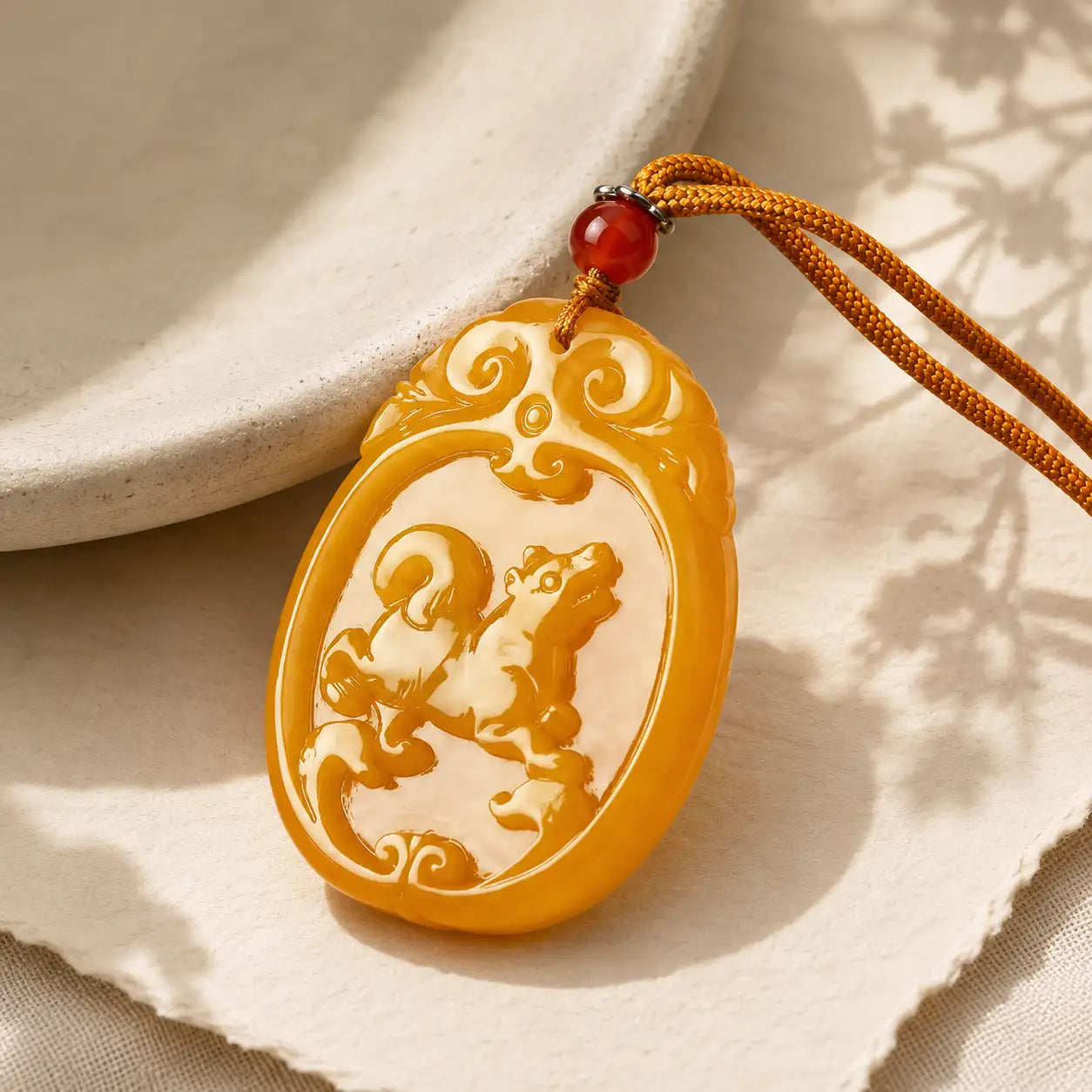 Yellow Jade Zodiac Dog Pendant