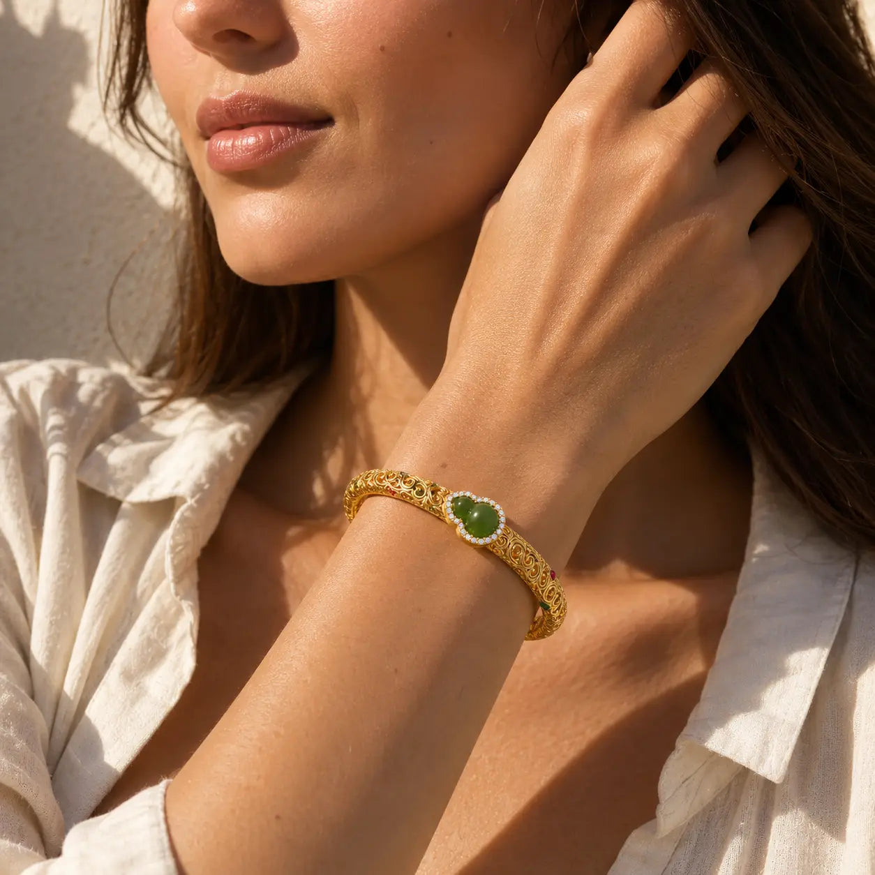 Gold Gourd Jade Bangle