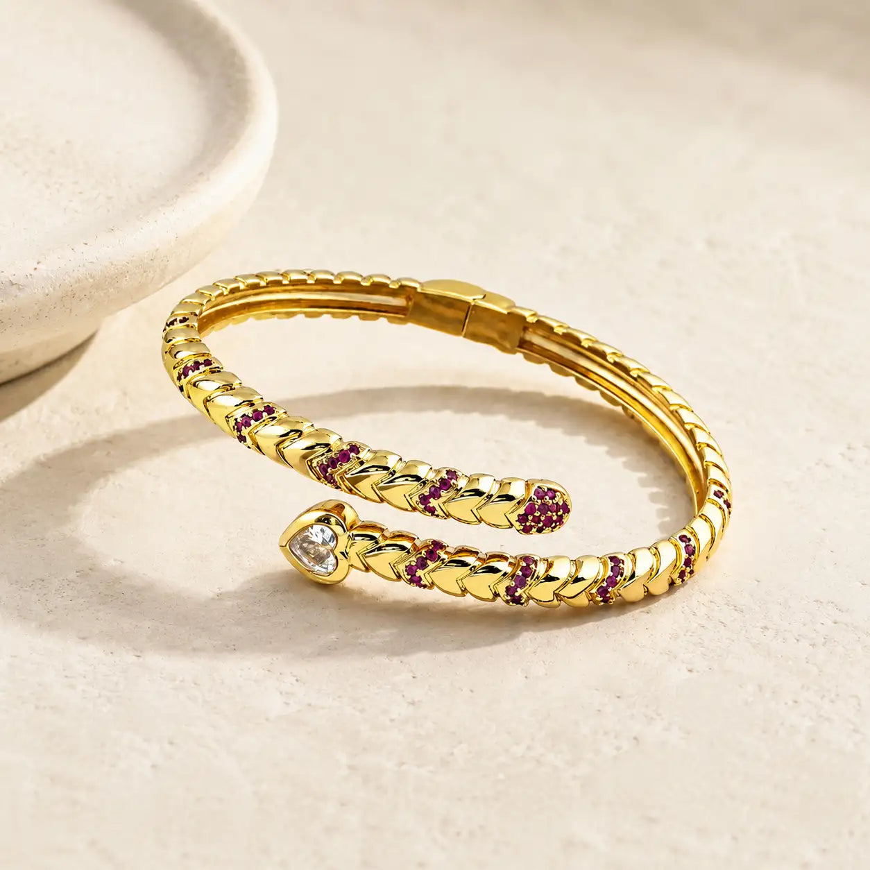 Snake Zircon Gold Cuff Bracelet