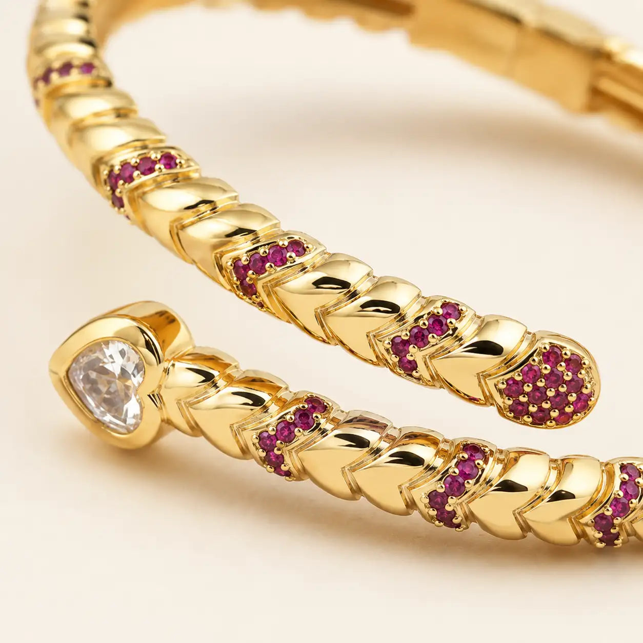 Snake Zircon Gold Cuff Bracelet