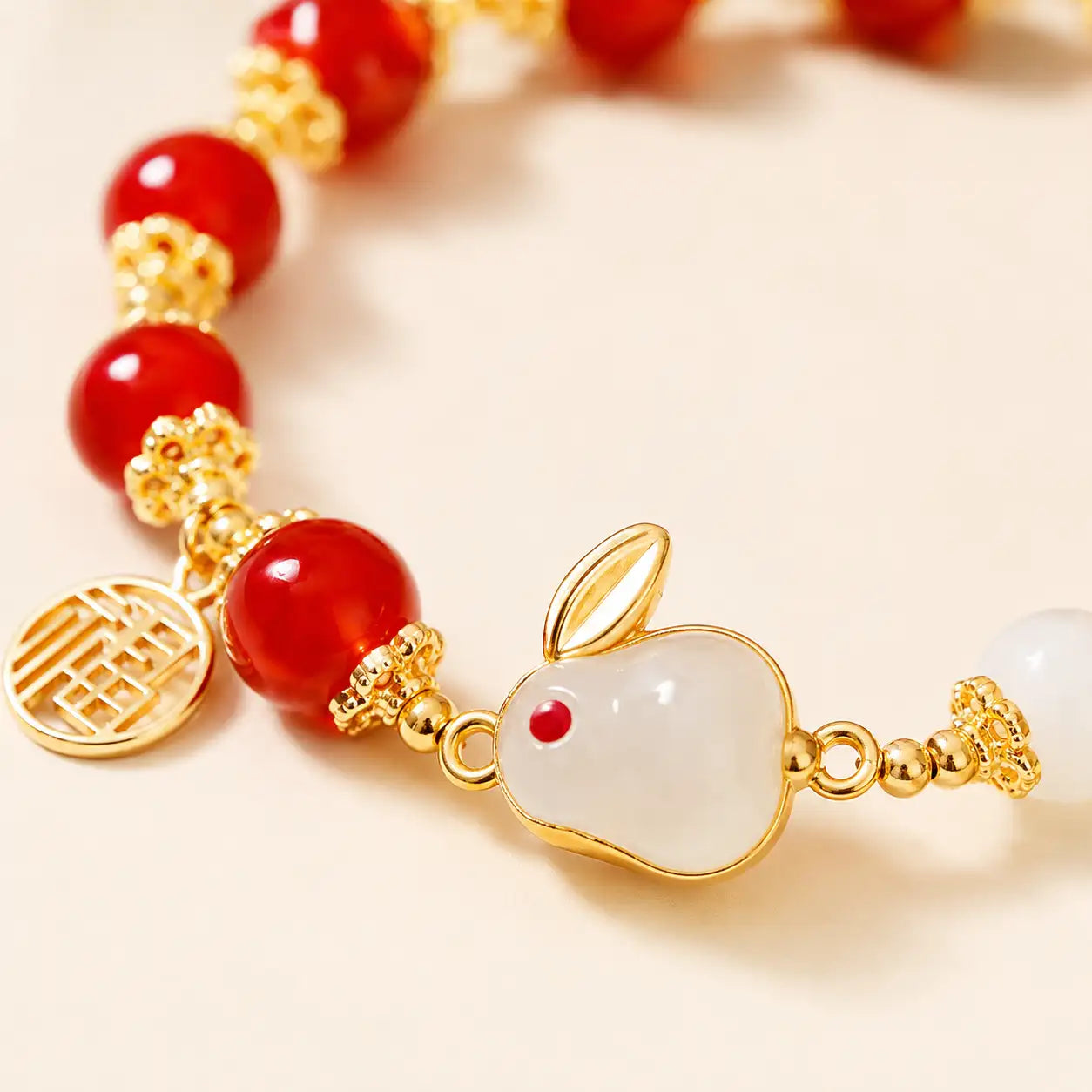 Red Stone Rabbit Fu Bracelet