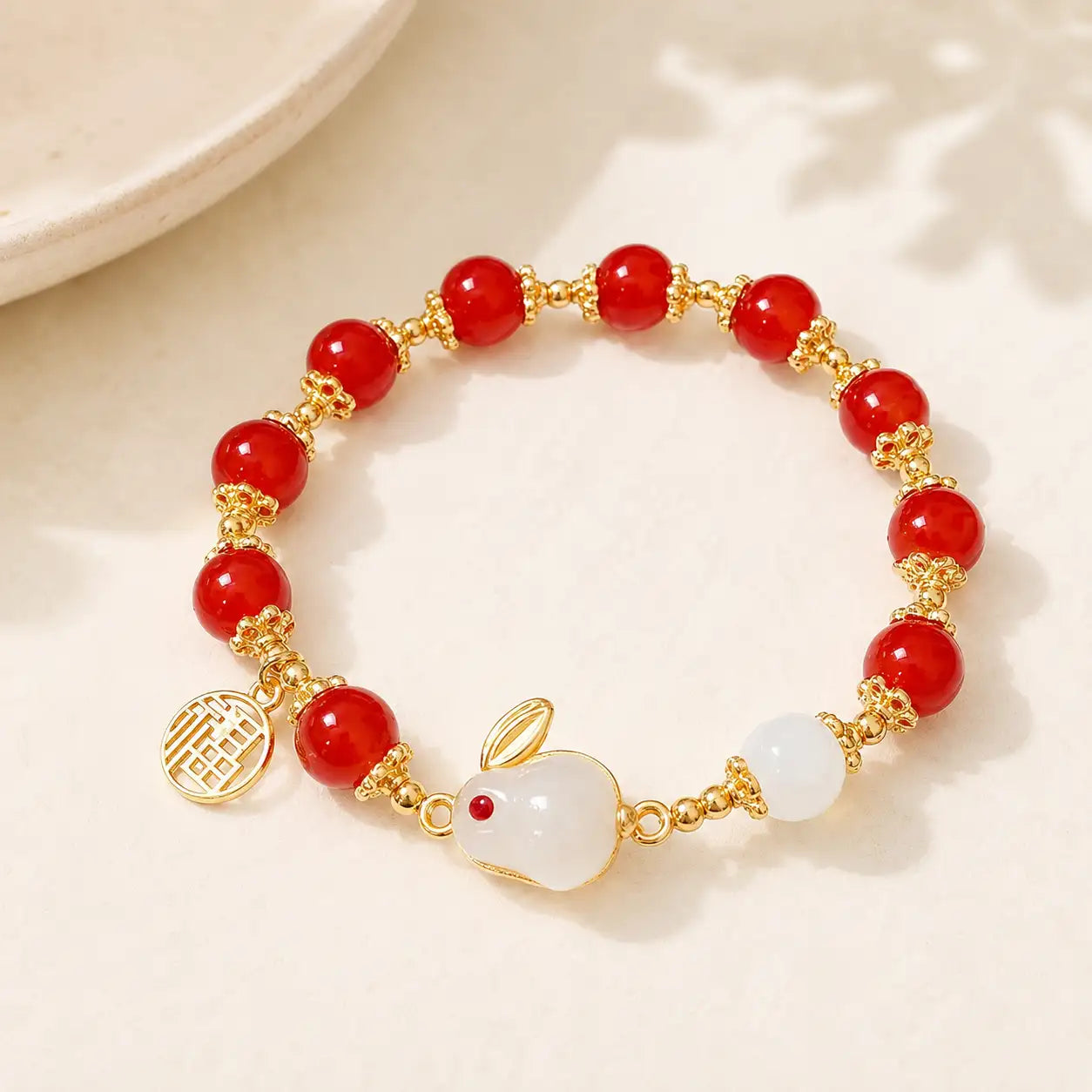 Red Stone Rabbit Fu Bracelet