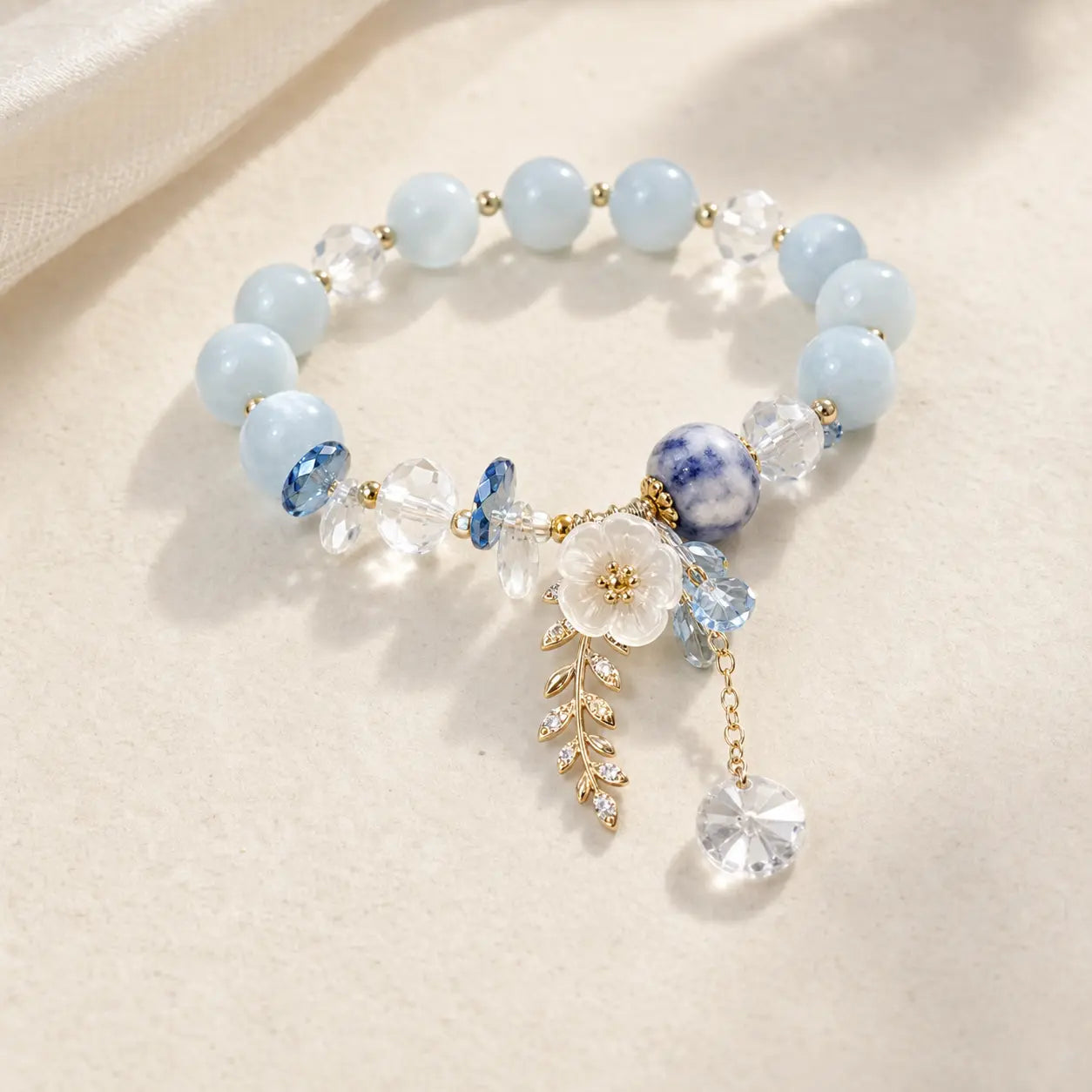 Blue Crystal Flower Bead Bracelet