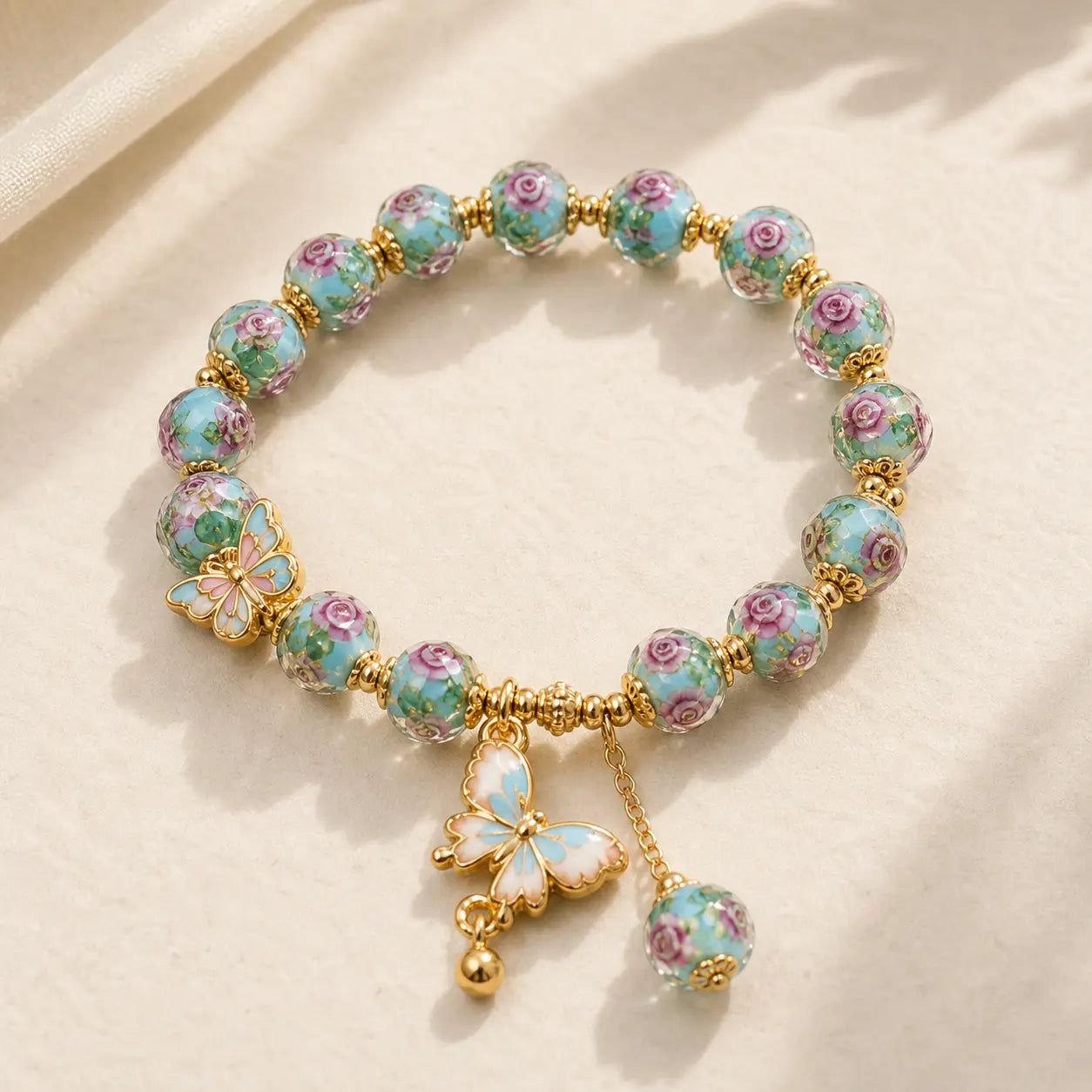 Teal Glass Butterfly Bracelet