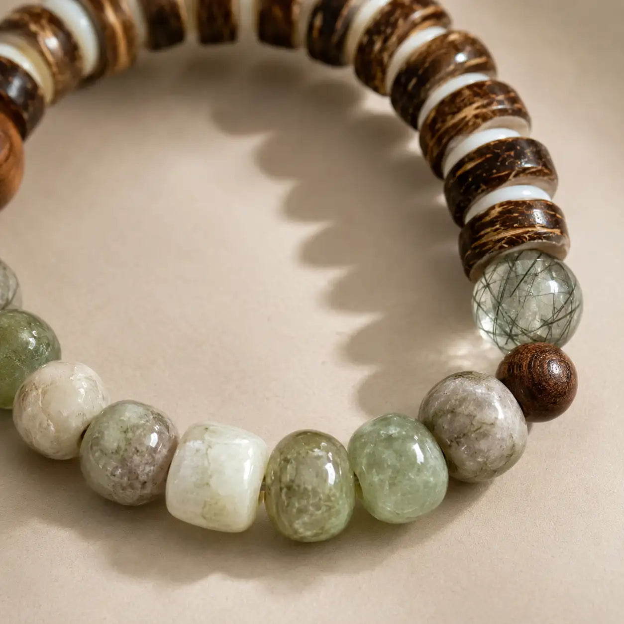 Green Stone & Wood Bead Clarity Bracelet