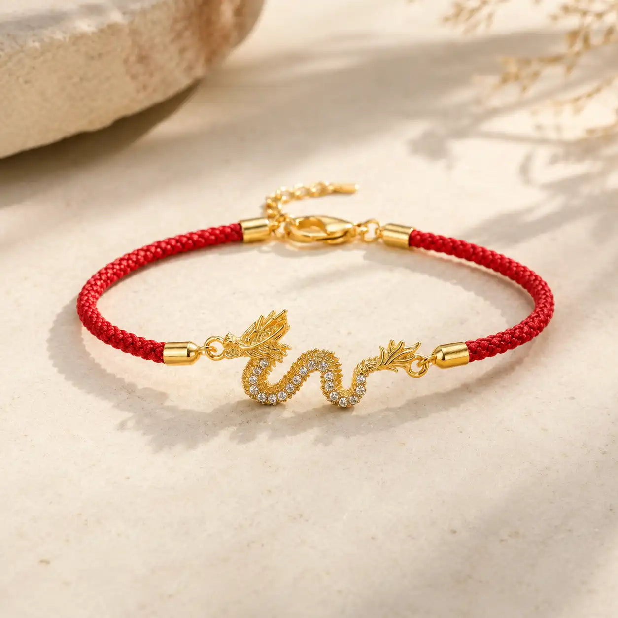 Golden Dragon Red String Bracelet
