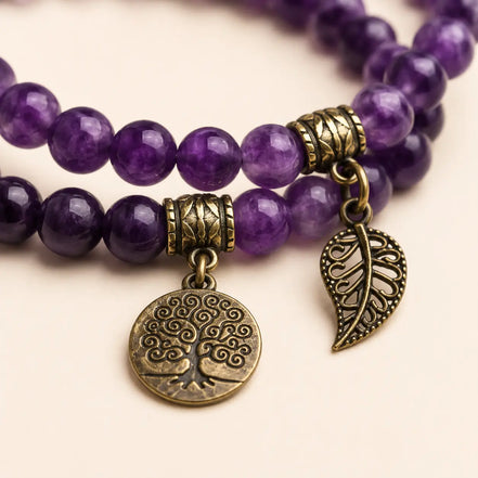 Tree of Life Purple Crystal Couple Bracelet Set