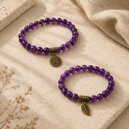 Tree of Life Purple Crystal Couple Bracelet Set