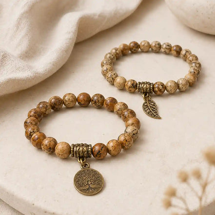 Tree of Life Earth-Toned Couple Bracelet Set
