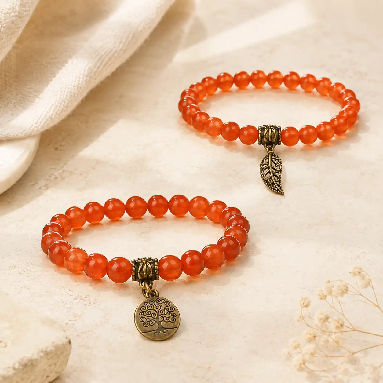 Tree of Life Red Agate Couple Bracelet Set