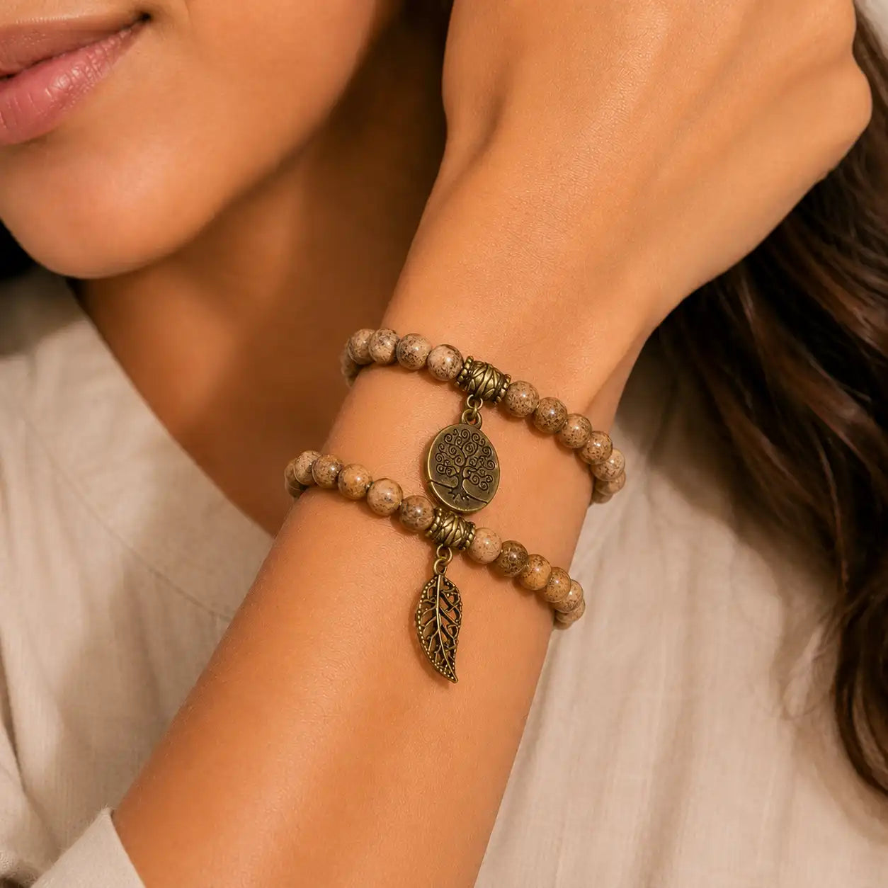 Tree of Life Earth-Toned Couple Bracelet Set