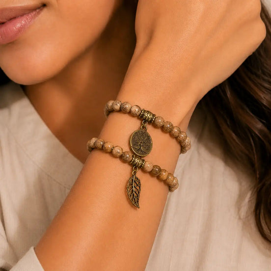 Tree of Life Earth-Toned Couple Bracelet Set