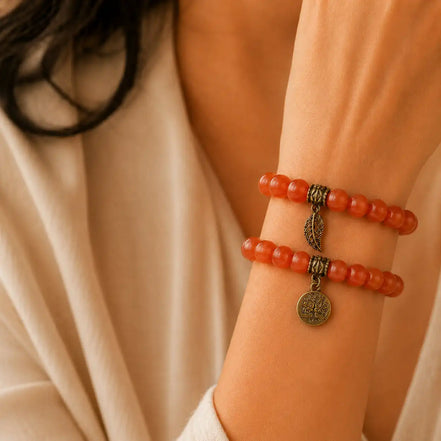 Tree of Life Red Agate Couple Bracelet Set