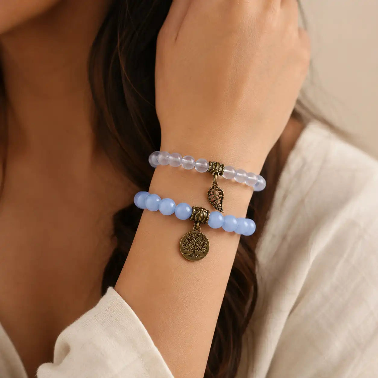 Tree of Life Blue Crystal Couple Bracelet Set
