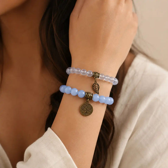 Tree of Life Blue Crystal Couple Bracelet Set