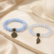 Tree of Life Blue Crystal Couple Bracelet Set