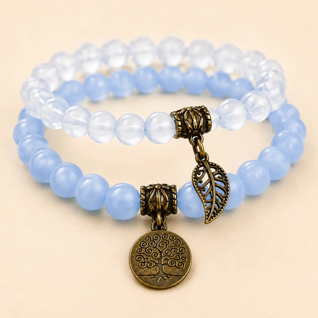 Tree of Life Blue Crystal Couple Bracelet Set