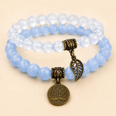 Tree of Life Blue Crystal Couple Bracelet Set