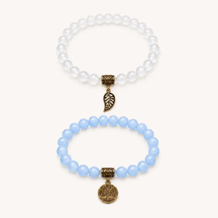 Tree of Life Blue Crystal Couple Bracelet Set