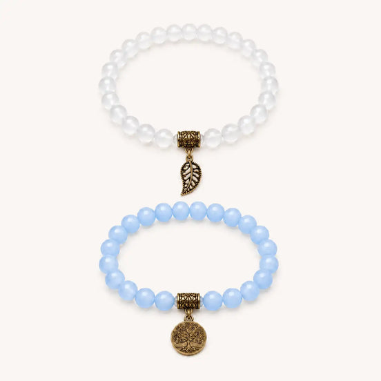 Tree of Life Blue Crystal Couple Bracelet Set