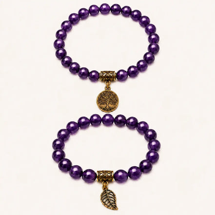 Tree of Life Purple Crystal Couple Bracelet Set