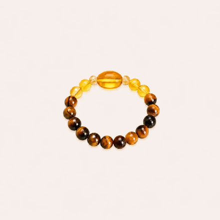Tiger Eye & Amber Beaded Ring