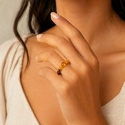 Tiger Eye & Amber Beaded Ring