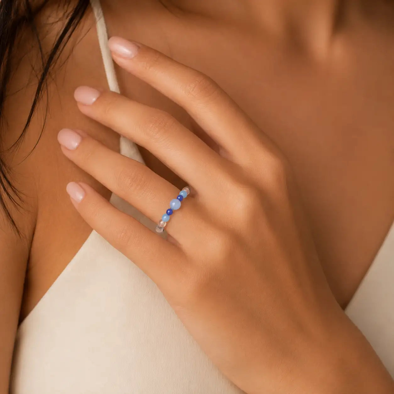 Aquamarine & Amazonite Beaded Ring