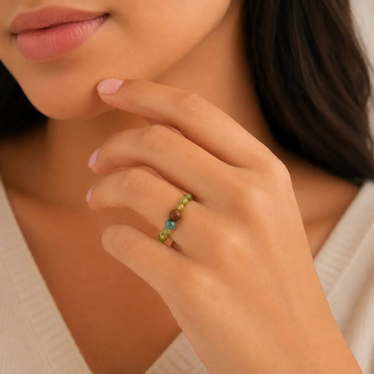 Jade & Peridot Beaded Ring