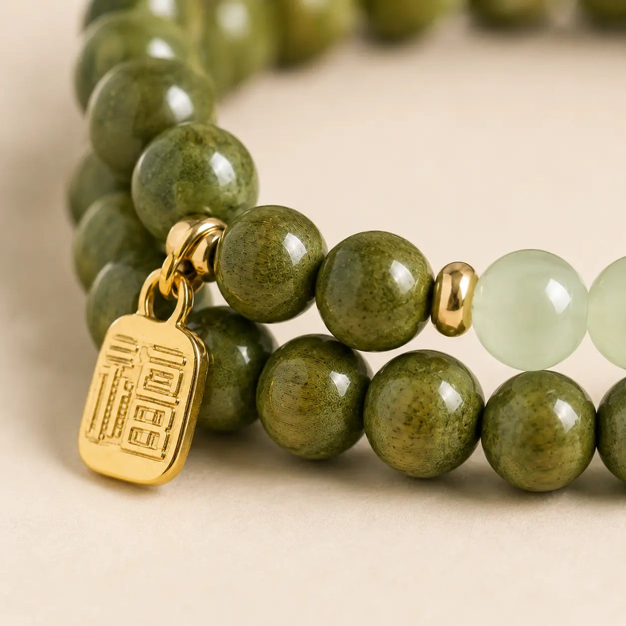 Calm Wood Jade Double Wrap Bracelet