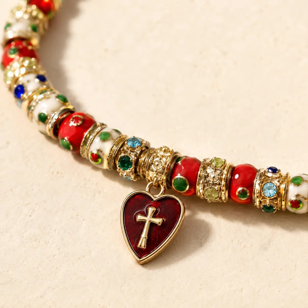 Red Pearl Cross Charm Convertible Necklace