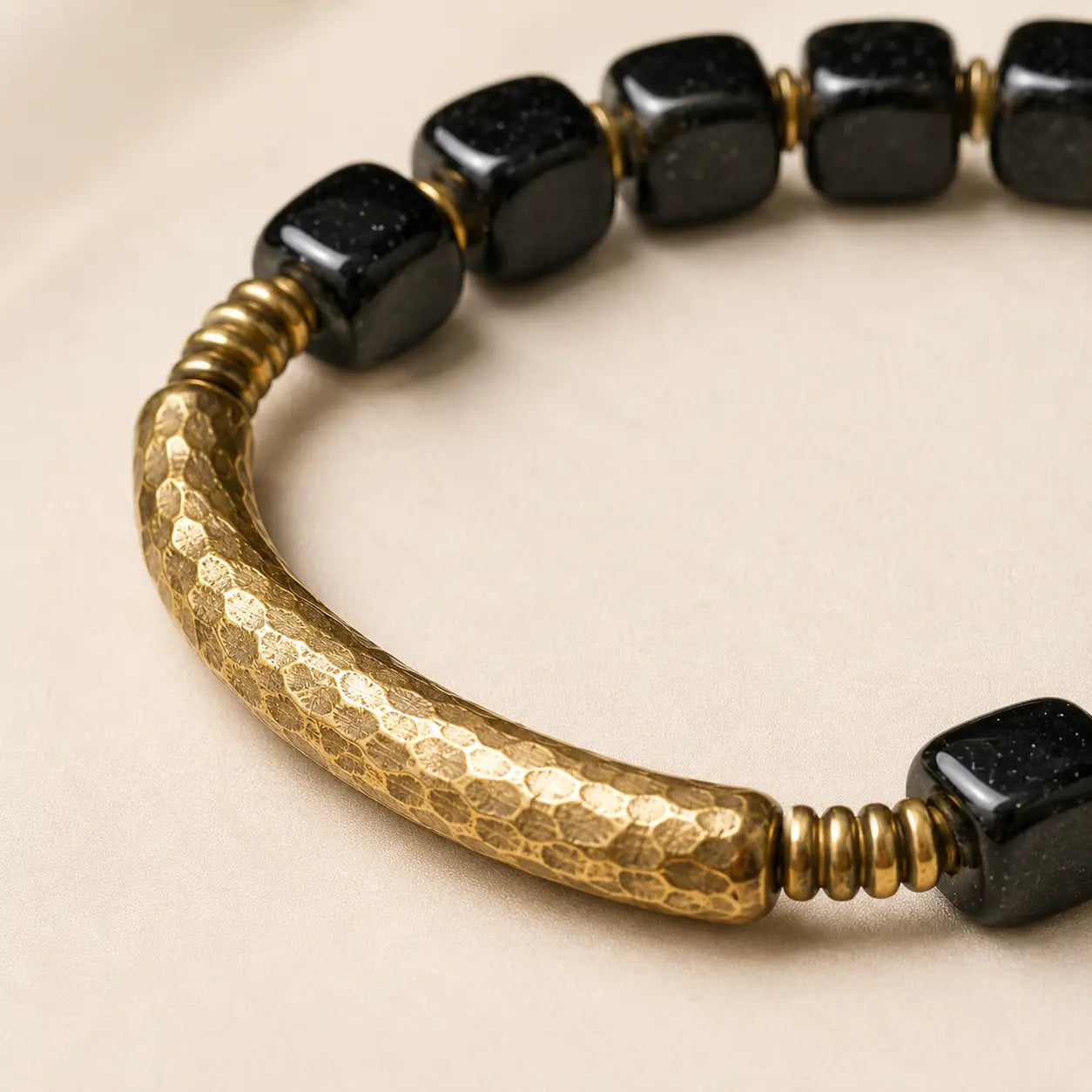 Black Obsidian Brass Pipe Bracelet