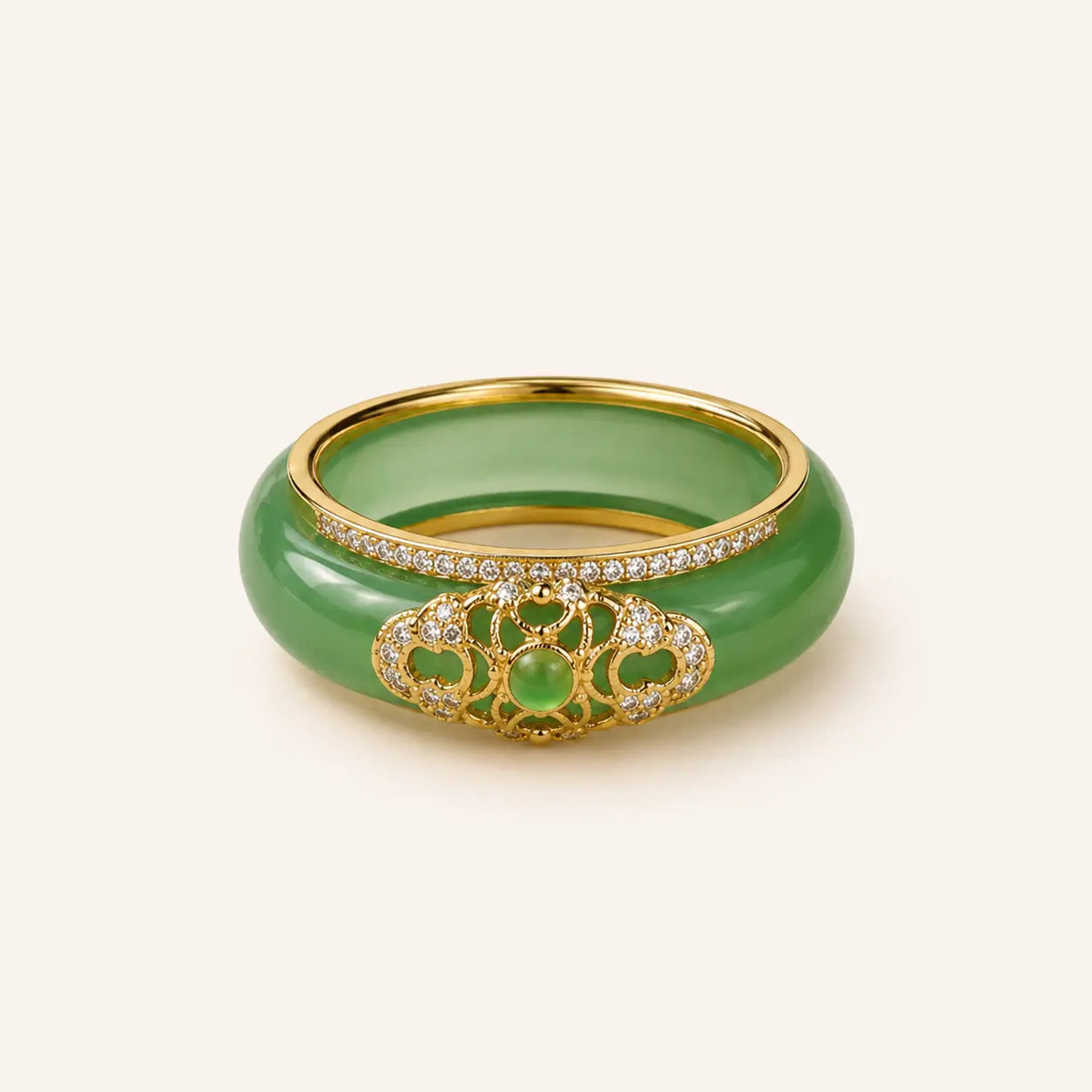 Jade Green Chalcedony Wide Band Statement Ring with chalcedony
