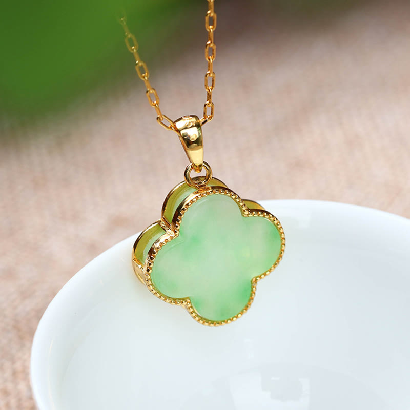 Serene Clover Jade Pendant Necklace – Green Jade Protection Jewelry by TheFuMaster
