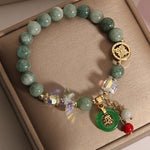 Close-up of Jade Fu Charm Bracelet showing beads texture and Fu symbol detail – TheFuMaster