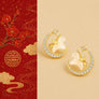 Celestial Horse Hetian Jade Zircon Earrings with gold horse charm and jade detail by TheFuMaster