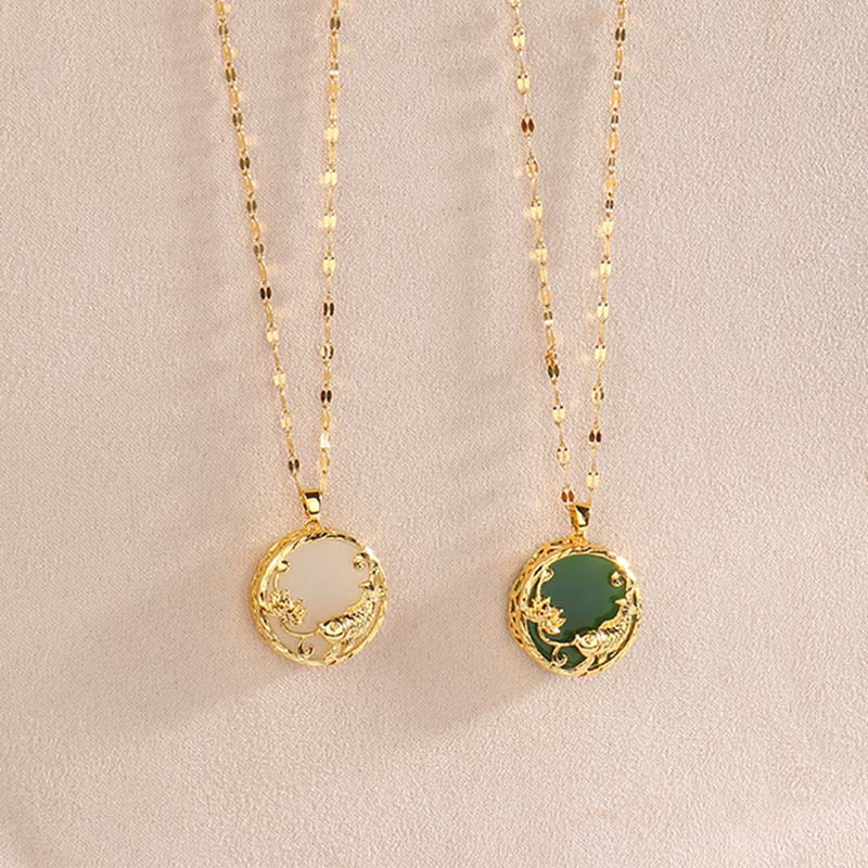 Detailed shot of jade koi & lotus pendant – refined craftsmanship and symbolic elegance | TheFuMaster
