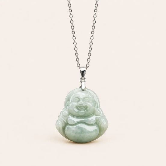 Jade serenity symbol silver necklace by TheFuMaster