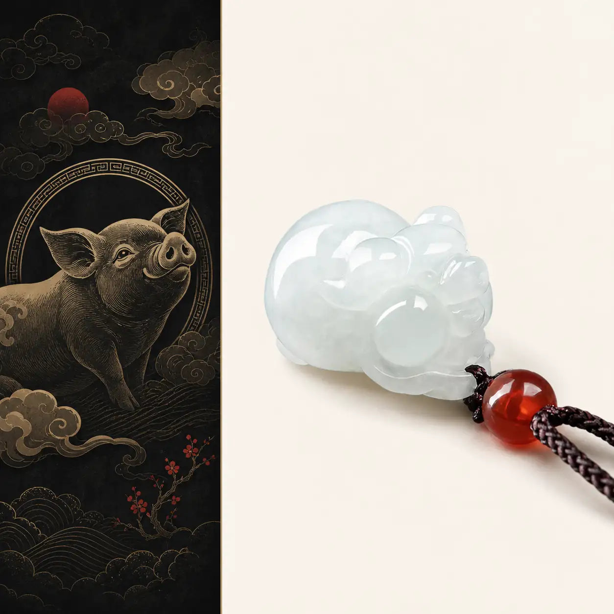 Jade Zodiac Pig Pendant with green jade-style pig design by TheFuMaster