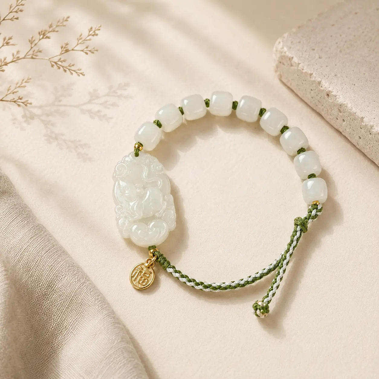 Close-up of Jade Zodiac Rat Bracelet