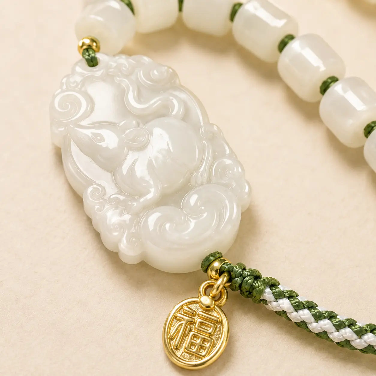 Jade Zodiac Rat Bracelet detail view