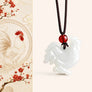 Jade Zodiac Rooster Pendant shown from alternate angle with rooster carving detail