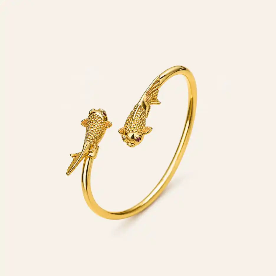 Koi Fish Gold Cuff Bracelet with koi