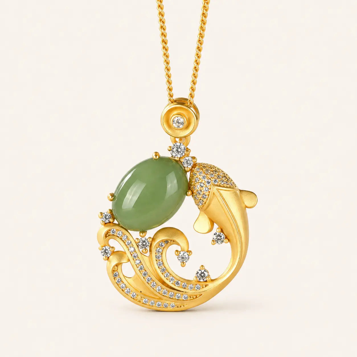 Koi Green Stone Pendant Necklace with koi