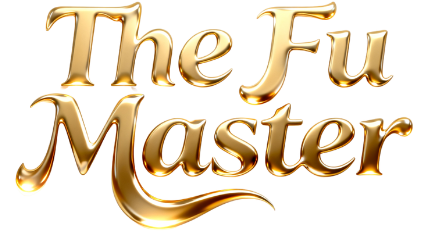 Gold text 'The Fu Master' on a white background