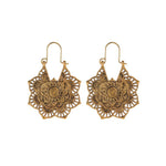 TheFuMaster Lotus Engraving Copper Drop Earrings showcasing intricate lotus carving on antique copper surface
