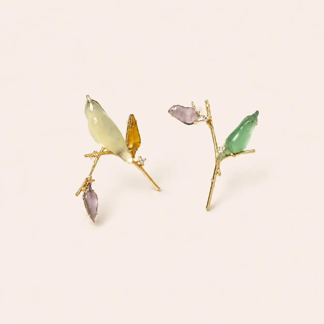 Magpie Branch Jade-Style Stud Earrings