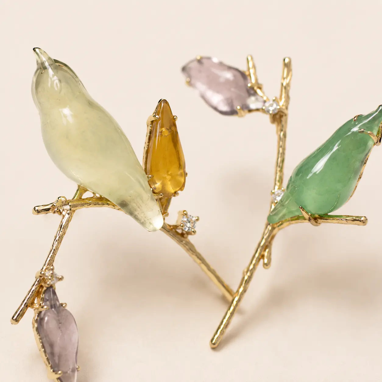 Magpie Branch Jade-Style Stud Earrings detail view