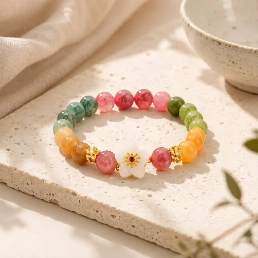 Mixed Jade Flower Bracelet detail view