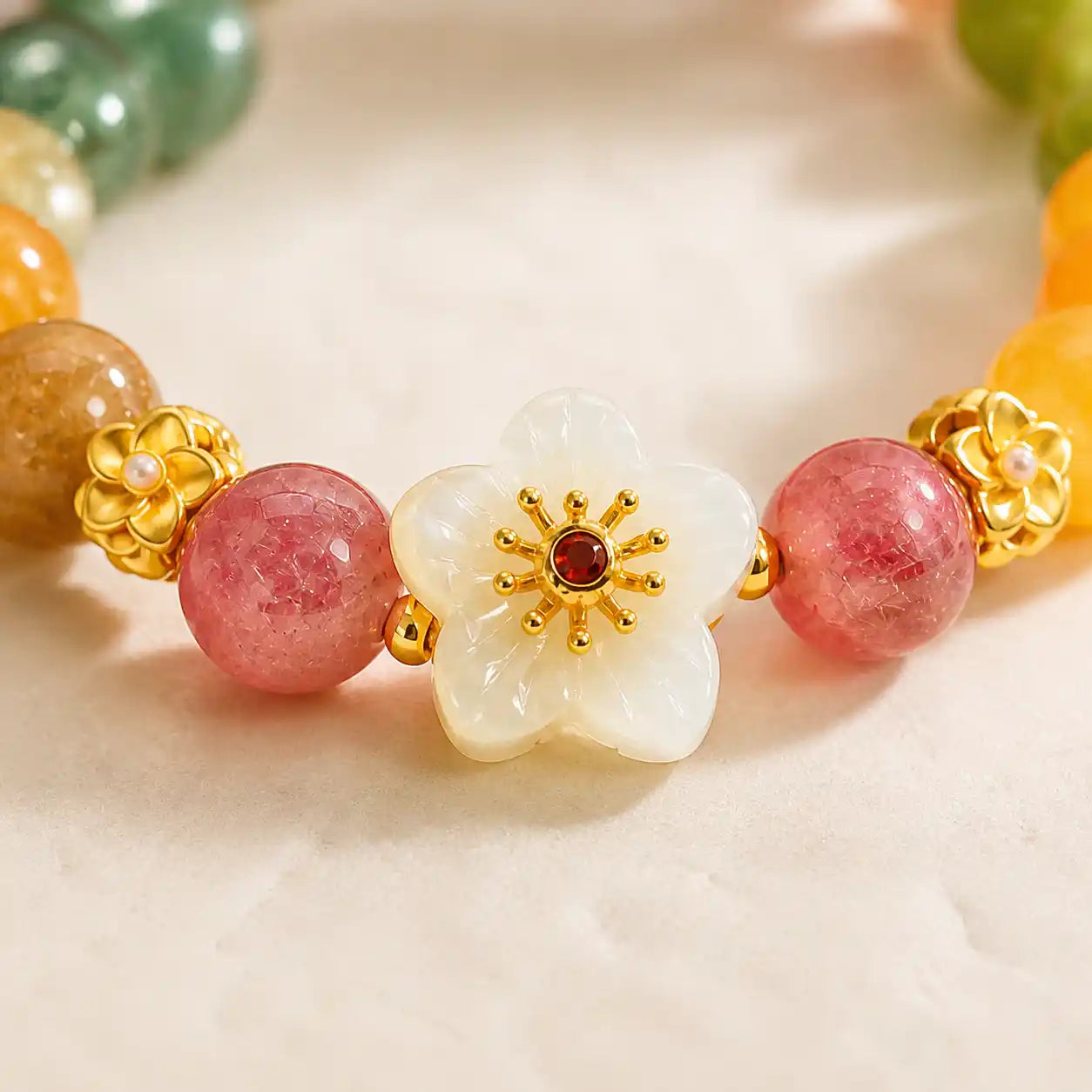 Mixed Jade Flower Bracelet shown from another angle